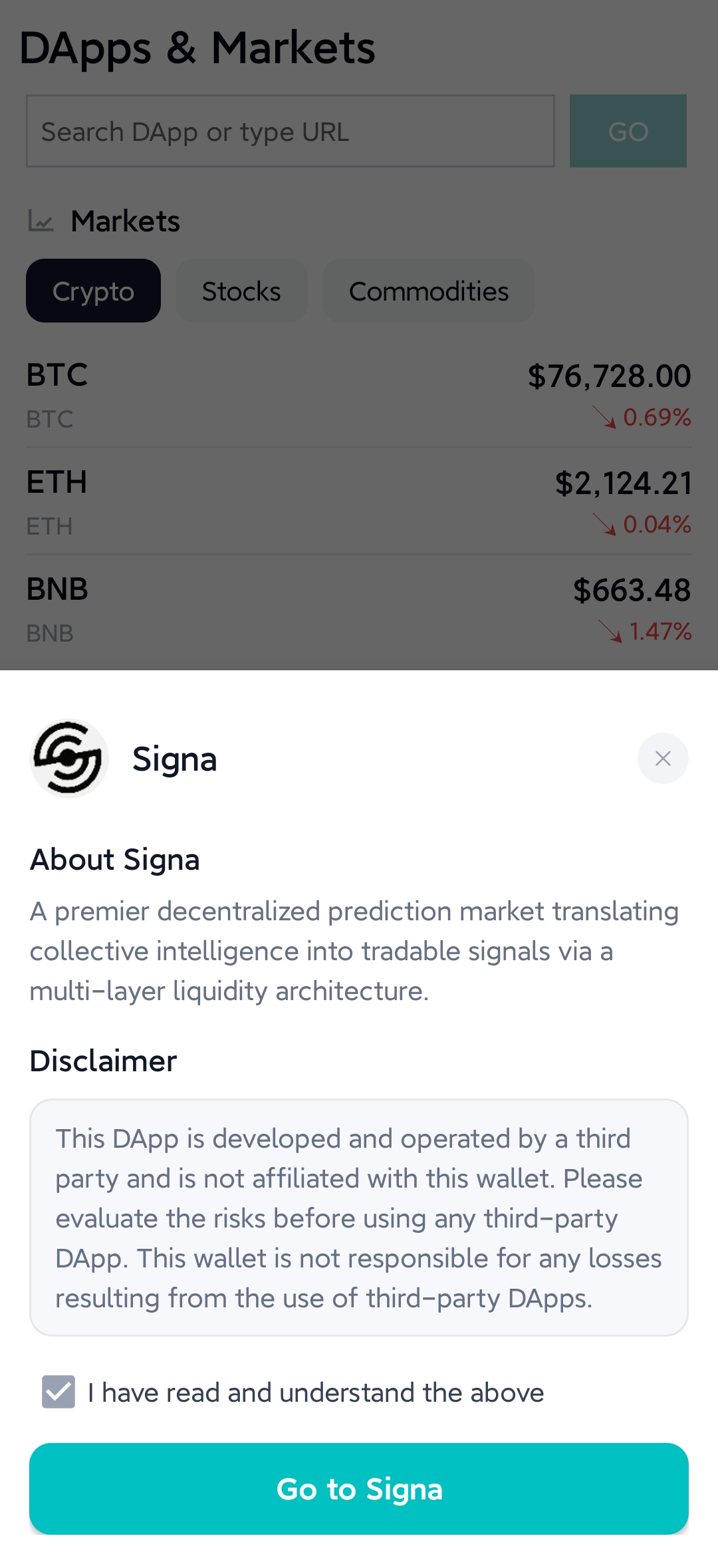 FoxChat Go to Signa disclaimer