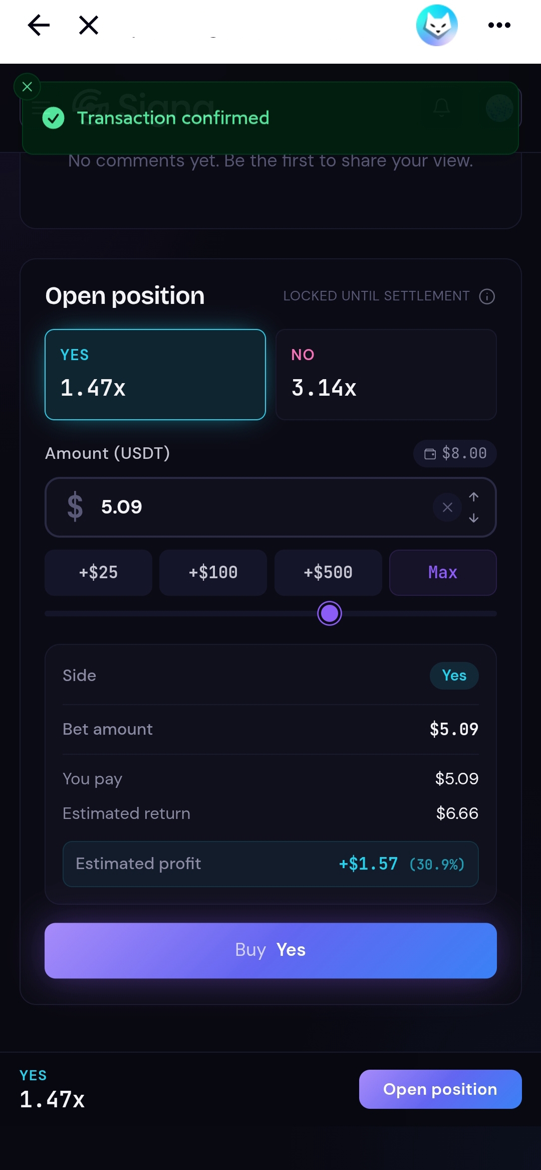Transaction confirmed banner